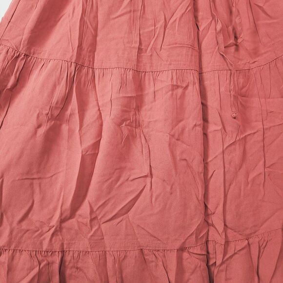 Women's  Pleated Midi  Skirt Drawstring Elastic Waist Red Red Brown Medium - Picture 4 of 8